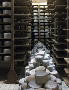 Cheese is seen at a cooperative's factory that produces graviera and salty Kefalotyri cheese from sheep's milk in Naxos, Greece August 4, 2015. REUTERS/Deepa Babington