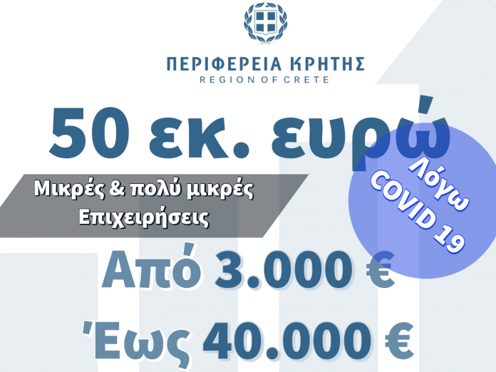 Περιφέρεια Κρήτης: 50 εκατ. ευρώ για μικρές και πολύ μικρές επιχειρήσεις που επλήγησαν από την πανδημία