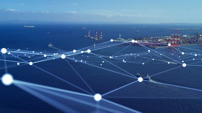 Transportation and technology concept. Shipping industry. Marine radio. Smart logistics.