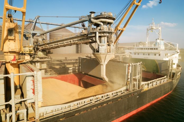 Odessa,,Ukraine,-,August,9,,2021:,Loading,Grain,Into,Holds